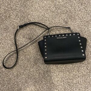 Michael Kors Black Studded Saffiano Leather Selma Crossbody Bag